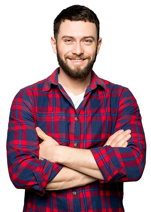 A man with beard and red plaid shirt